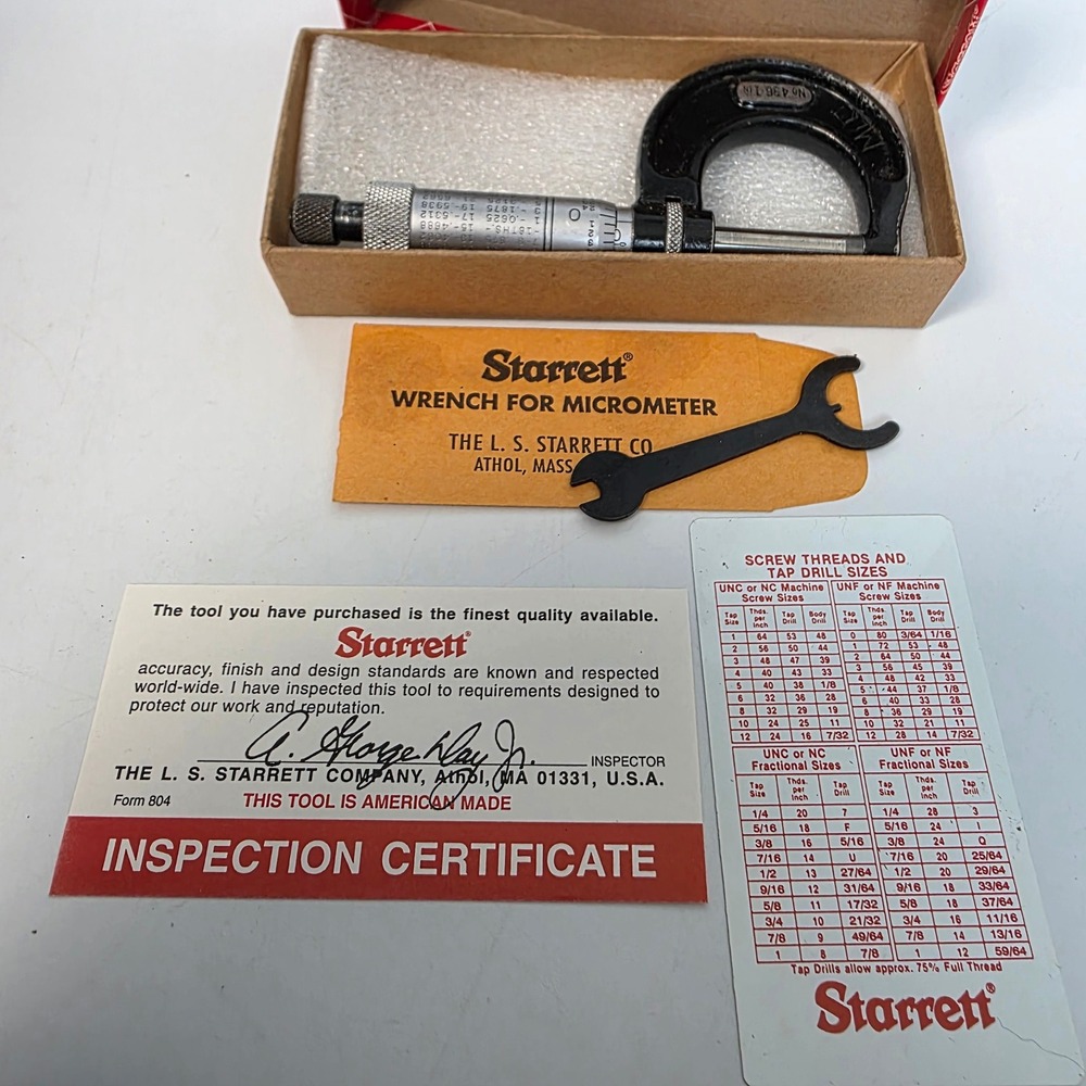 Starrett No 436-1IN Outside Micrometer 0-1 Inch Precision Tool With Box Wrench - Picture 3 of 4
